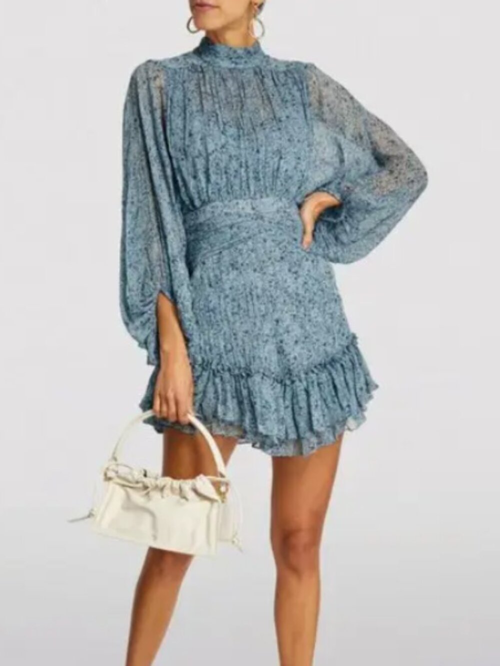 Shona Joy Harmony High Neck Ruched Mini Dress Blue Smoke Womens Size 4 NEW Party - Picture 1 of 16